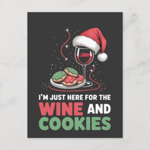 I'm Just Here for the Wine and Cookie Christmas Invitation Postcard