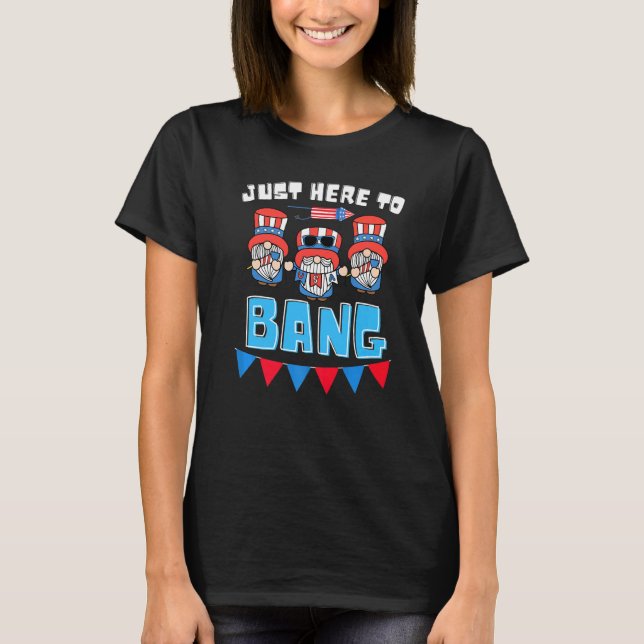 I'm Just Here To Bang  4th Of July Gnomes T-Shirt (Front)