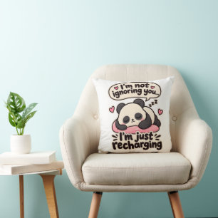 I'm Just Recharging sarcastic saying Panda Throw Pillow