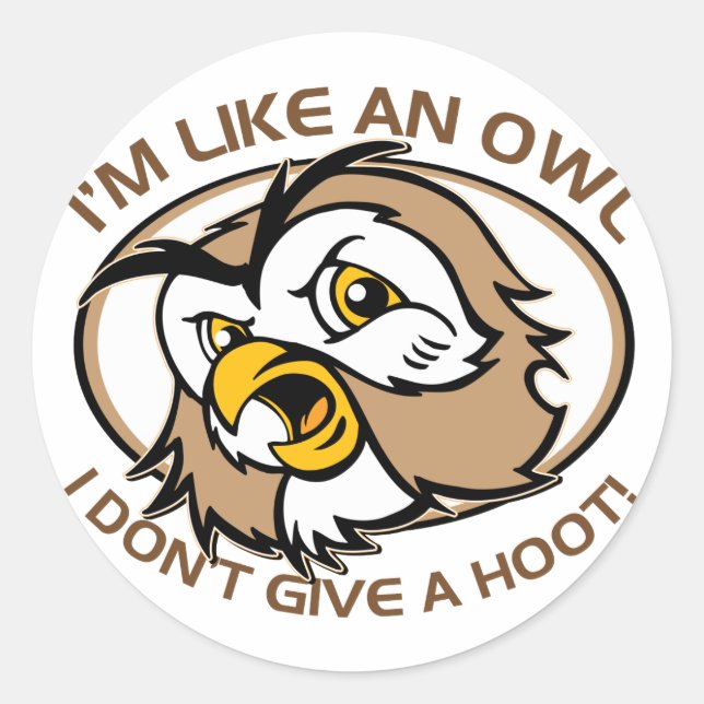 Im Like An Owl I Dont Give A Hoot Funny Saying Classic Round Sticker (Front)