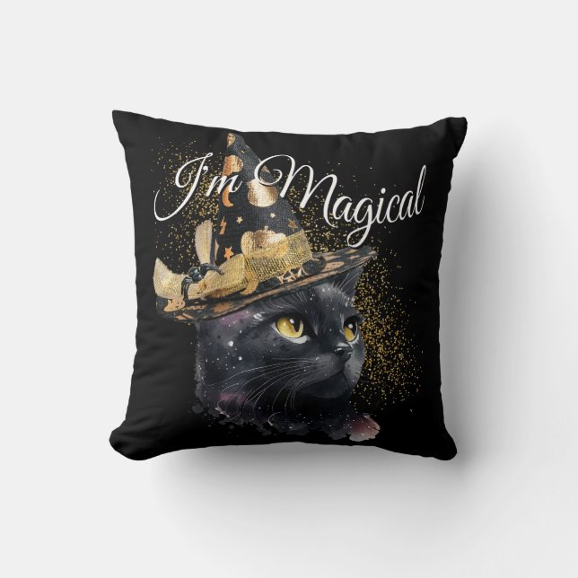 I'm Magical Black Cat Customizable Throw Pillow (Front)