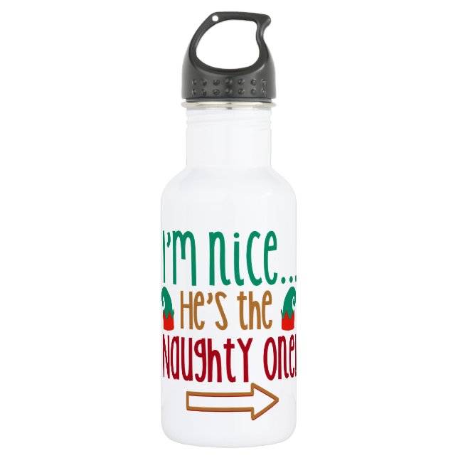 Im Nice Hes Naughty Elf Hat 532 Ml Water Bottle (Front)