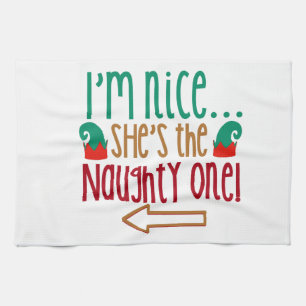 Im Nice Shes Naughty Elf Hat Kitchen Towel