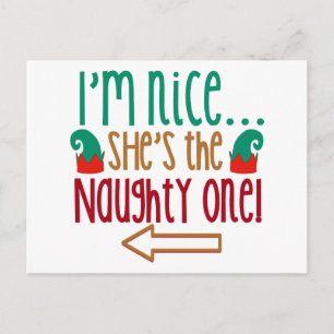 Im Nice Shes Naughty Elf Hat Postcard