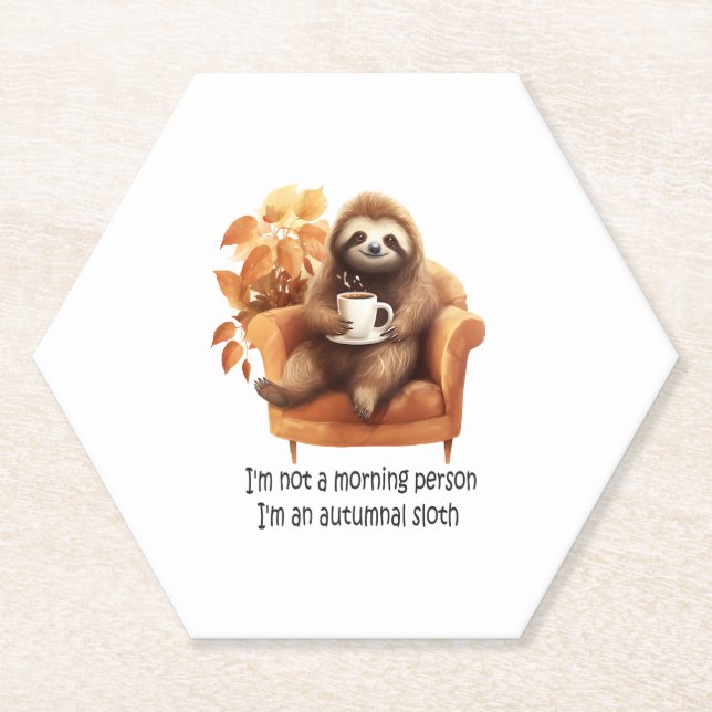 I'm Not a Morning Person Autumnal Sloth Paper Coaster (Front)