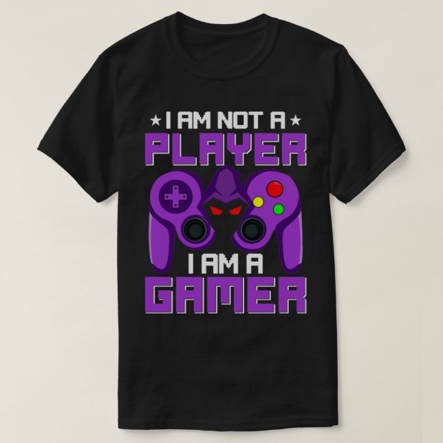 Im Not A Player Im A Gamer Purple Game Controller  T-Shirt (Design Front)