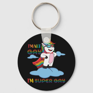 I'm not Gay I'm Super Gay Pride LGBT Flag Unicorn Keychain