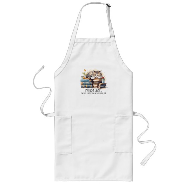 I'm Not Lazy Cute Cat Long Apron (Front)