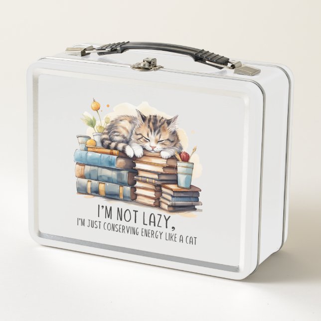I'm Not Lazy Cute Cat Metal Lunch Box (Front)