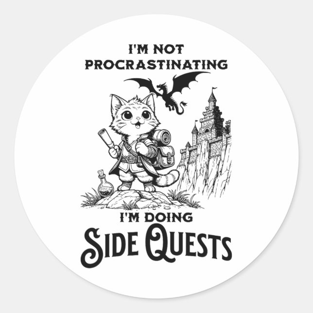 I'm Not Procrastinating I'm Doing Side Quests Rpg  Classic Round Sticker (Front)