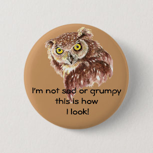 I'm not sad or grumpy this is how I look Owl 2 Inch Round Button