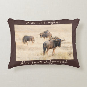I'm not ugly wildebeest photo with text accent pillow