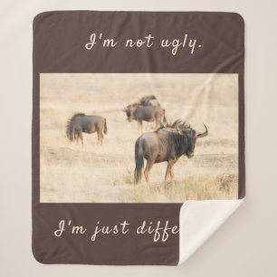 I'm not ugly wildebeest photo with text sherpa blanket