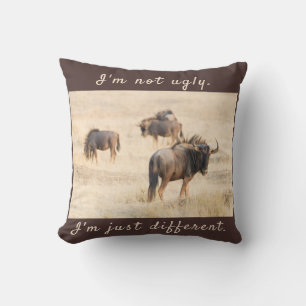 I'm not ugly wildebeest photo with text throw pillow