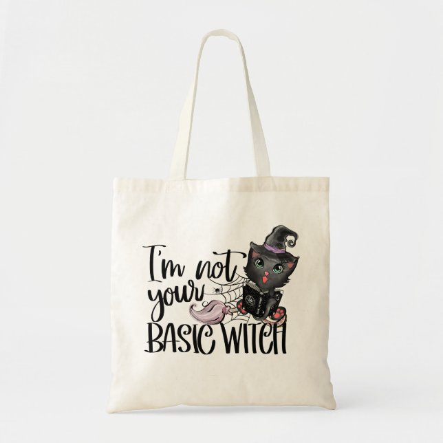 I'm Not Your Basic Witch – Black Cat Tote Bag (Front)