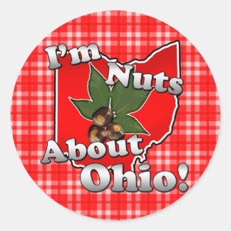 I'm Nuts About Ohio, Funny Red Buckeye Nut Classic Round Sticker