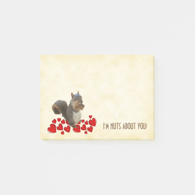 I'm Nuts About You Brown Squirrel With Red Hearts Post-it Notes (Front)