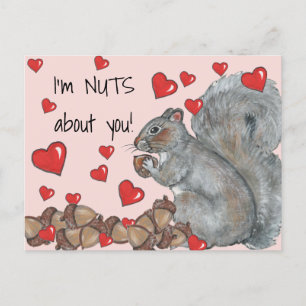 I'm Nuts About You Cute Squirrel, Hearts Valentine Holiday Postcard