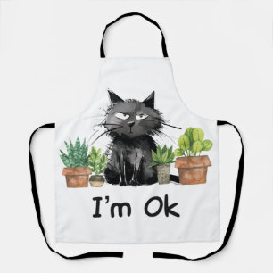 I'm OK Quilting Black Cat with plants Apron