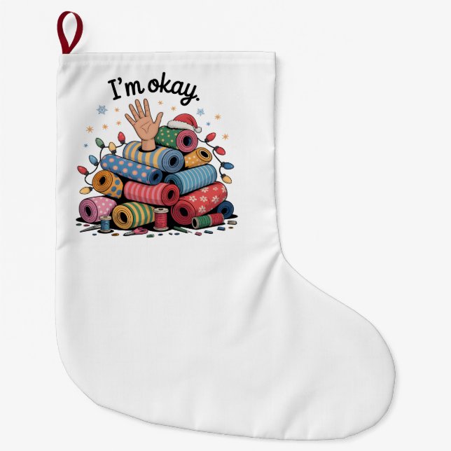 I'm Okay Funny Quilting Christmas Lovers Large Christmas Stocking (Front)