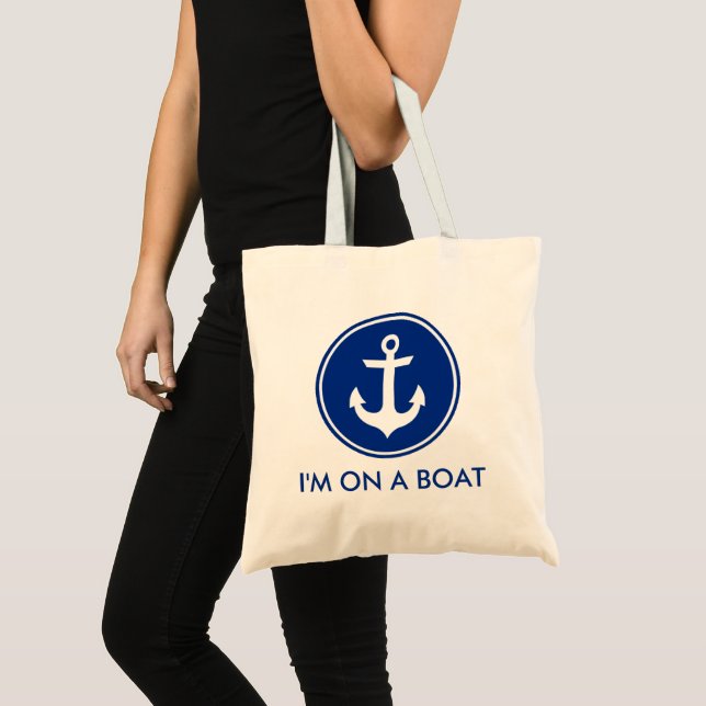 I'm on a Boat Nautical Blue Anchor Tote Bag (Front (Product))