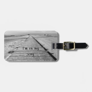 I'm on my way to the beach black and white photo luggage tag