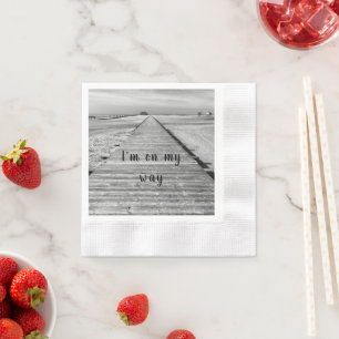I'm on my way to the beach black and white photo napkin