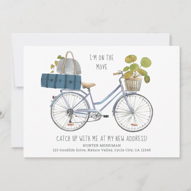 I'm on the Move Bicycle and Luggage Funny Moving Announcement (Front)