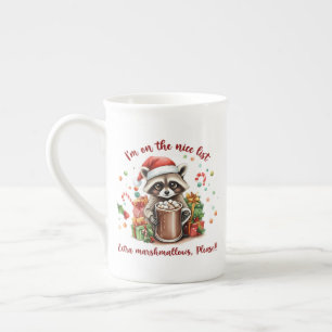 "I'm On The Nice List" Raccoon Christmas Bone China Mug