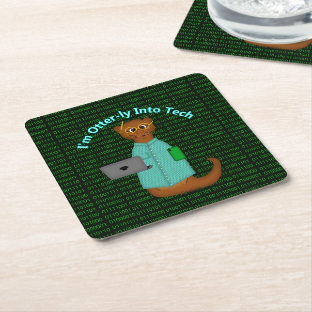 I'm Otter-ly Into Tech Square Paper Coaster (Angled)