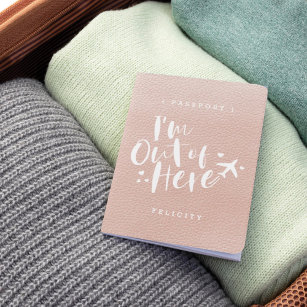 I'm Out of Here | Faux Blush Pink Leather Monogram Passport Holder