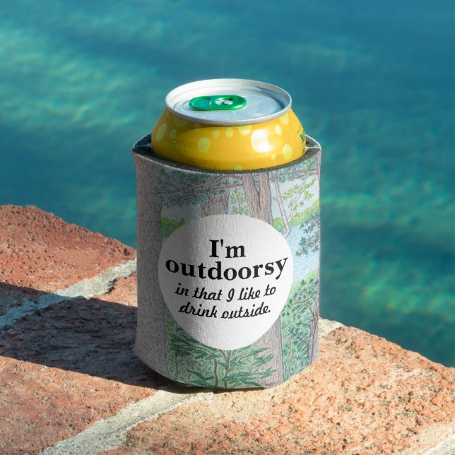 I'm Outdoorsy Lake & Woods Coloured Pencil Drawing Can Cooler (In Situ Pool)