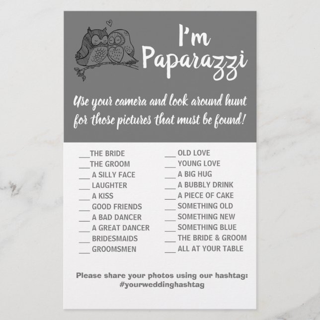 I'm paparazzi Game Card Owls Love Wedding  (Front)