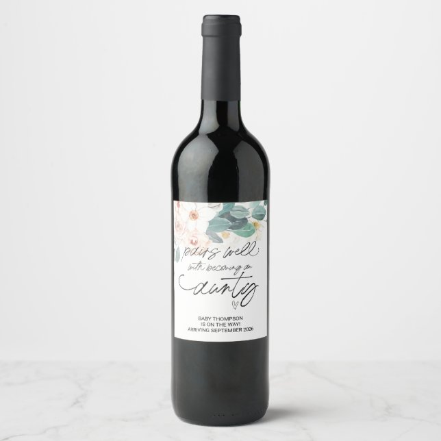 I'm Pregnant New Baby Pregnancy Announcement Aunty Wine Label (Front)