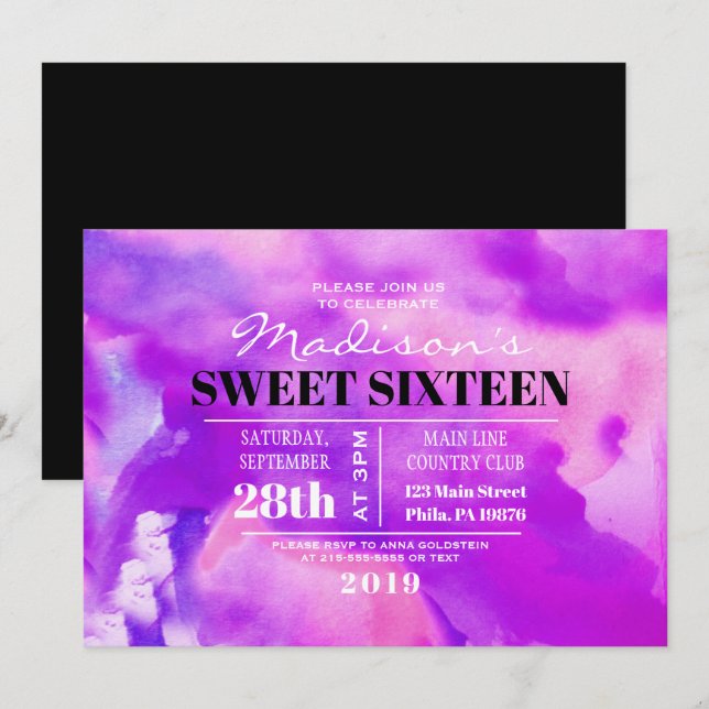 I'M PURPLE WATERCOLOR  Sweet Sixteen Invitation (Front/Back)