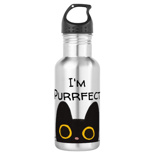 I'm Purrfect Cute Black Cat 532 Ml Water Bottle (Front)