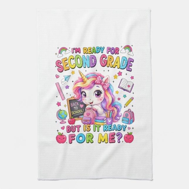 Im Ready for Second Grade Unicorn First Day Kitchen Towel (Vertical)