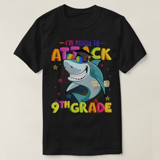 Im Ready To 9th Grade Crew Funny Shark Back To Sch T-Shirt (Design Front)