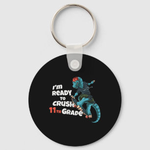 I'm Ready To Crush 11th Grade Dinosaur Skateboardi Keychain