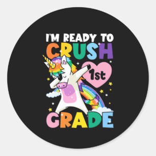 I'm Ready To Crush 1st Grade Unicorn Heart 1st Day Classic Round Sticker