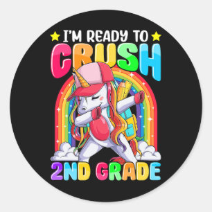 I'm Ready to Crush 2nd Grade Dabbing Unicorn Back Classic Round Sticker