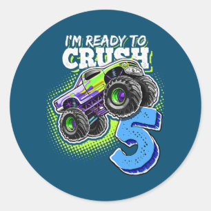 I'm Ready To Crush 5 Monster Truck 5th Birthday Classic Round Sticker