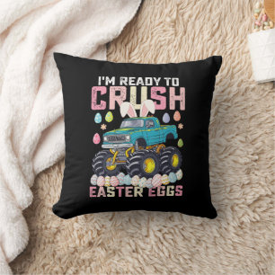 I'm Ready To Crush Easter Eggs Monster Truck Throw Pillow