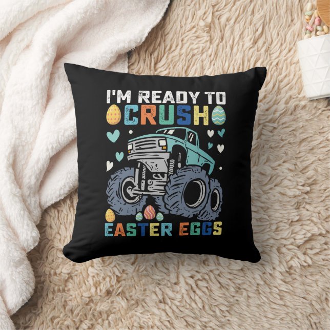 I'm Ready To Crush Easter Eggs Monster Truck Throw Pillow (Blanket)