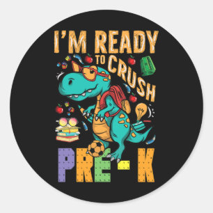 I'm Ready To Crush Pre-K Monster Truck Dino Back t Classic Round Sticker