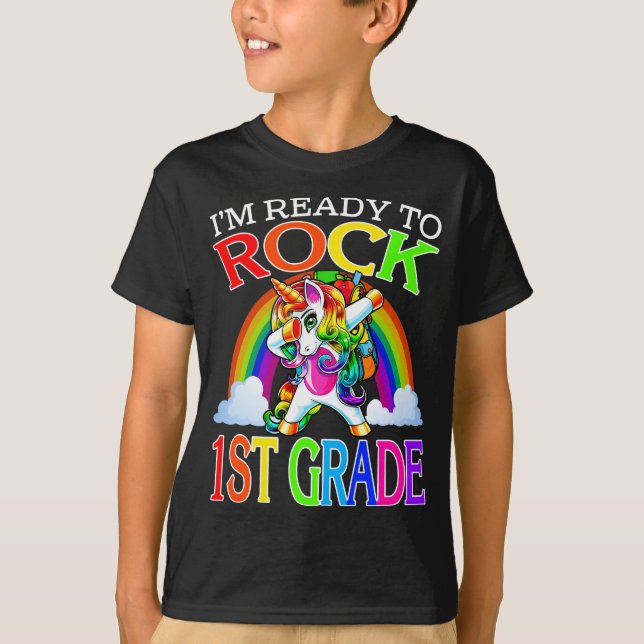 I'm Ready To Rock 1st Grade Unicorn Rainbow  T-Shirt (Front)