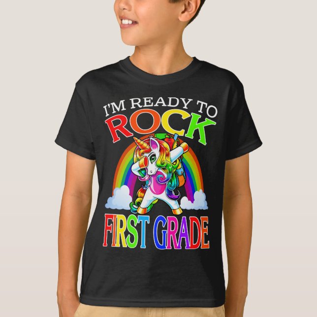 I'm Ready To Rock First Grade Unicorn Rainbow  T-Shirt (Front)