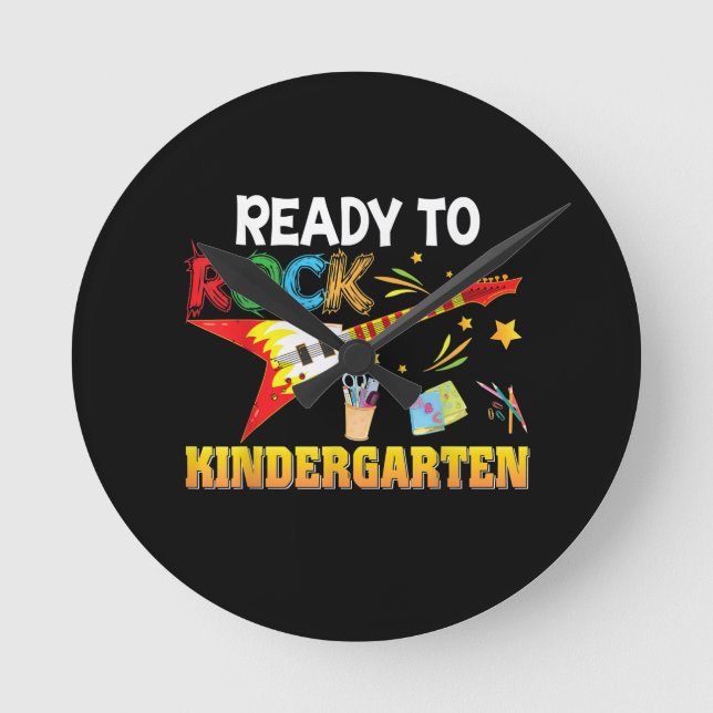 I'm Ready To Rock Kindergarten Back To School Round Clock (Front)