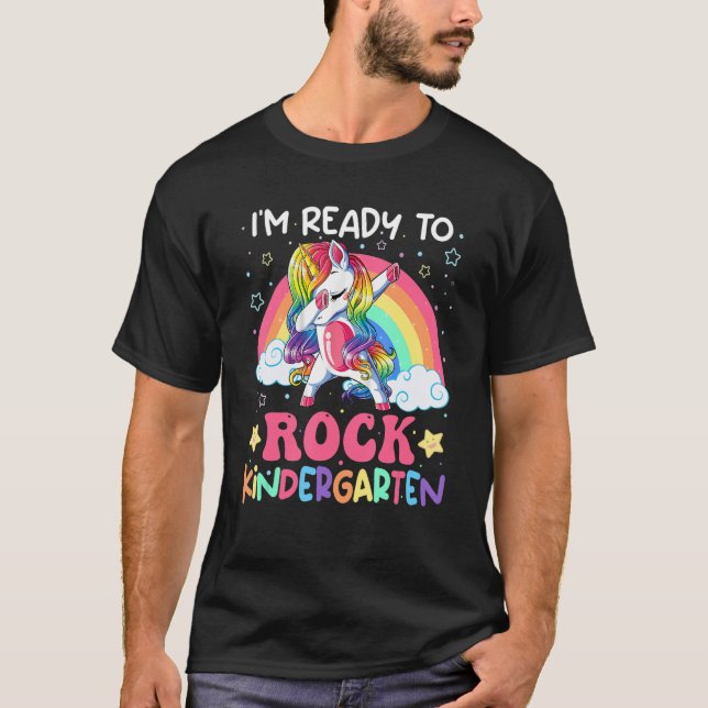I'm Ready To Rock Kindergarten Unicorn 100 Days Of T-Shirt (Front)
