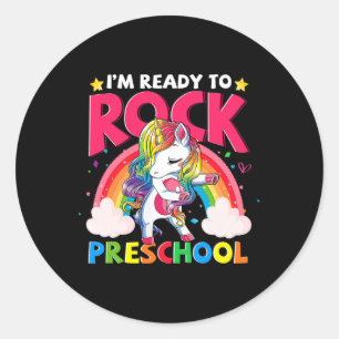 I'm Ready To Rock Preschool Unicorn Girls Back To Classic Round Sticker